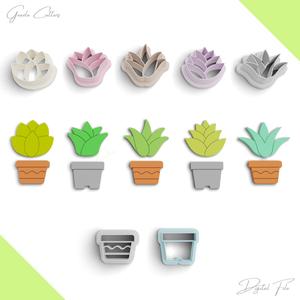 Succulent Plants And Pots Polymer Clay Cutter Pack, 7 Models, 2 Cutter Version, 5 Size, No: 1131