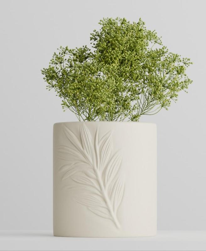 White Leaf Vase – Minimalist Home Decor with a Botanical Pattern