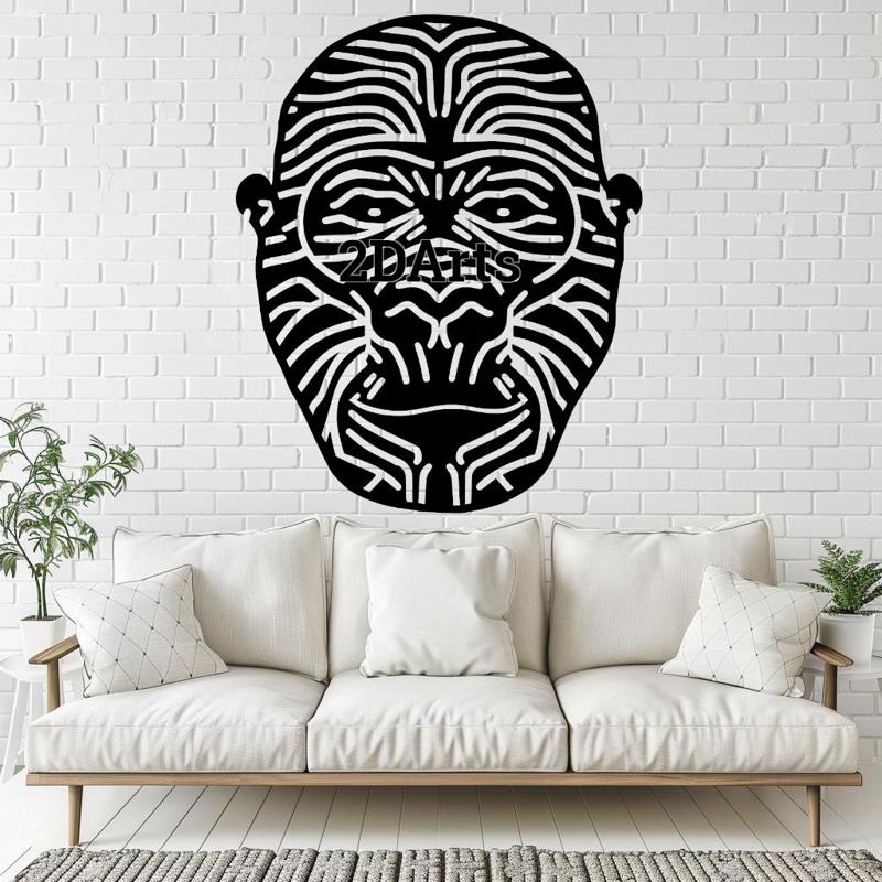 Abstract Gorilla Face 2D Wall Art/Window Art - Digital STL & SVG Files for 3D Printing and Laser Cut