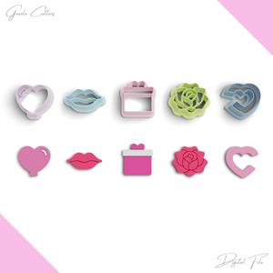 Valentine's Day Polymer Clay Cutter Package, 5 Models, 2 Cutter Version, 5 Sizes Included, No: 1274