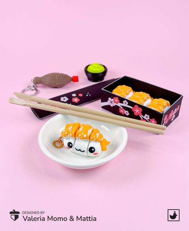Cute Flexi Sushi Nigiri Shrimp, Fun Keychain Toy, Sushi Collection