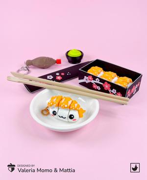 Cute Flexi Sushi Nigiri Shrimp, Fun Keychain Toy, Sushi Collection