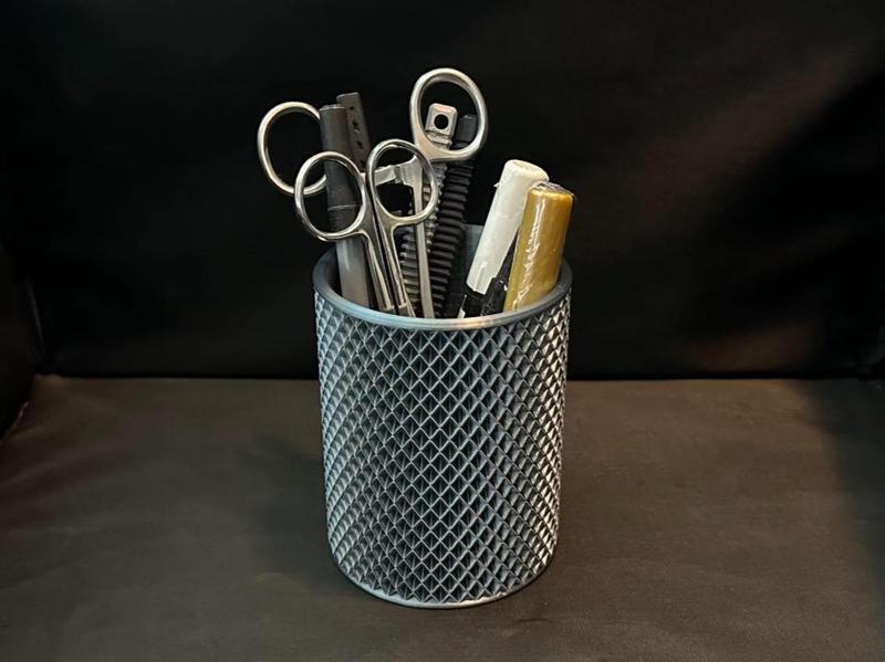 High Detail Inset Knurl Desk Organizer Pen Holder