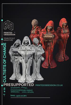 Cultists of change - 3 Models - Cryptid of the Darkwood - PRESUPPORTED - Illustrated and Stats - 32m
