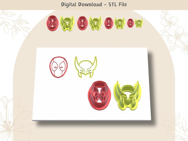 Superhero x 2 Clay Cutter for Polymer Clay | Digital STL File | Clay Tools | 4 Sizes Superheros Clay