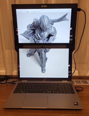 Laptop and portable-monitor vertical mount minimalist/Držák monitoru nad notebookem