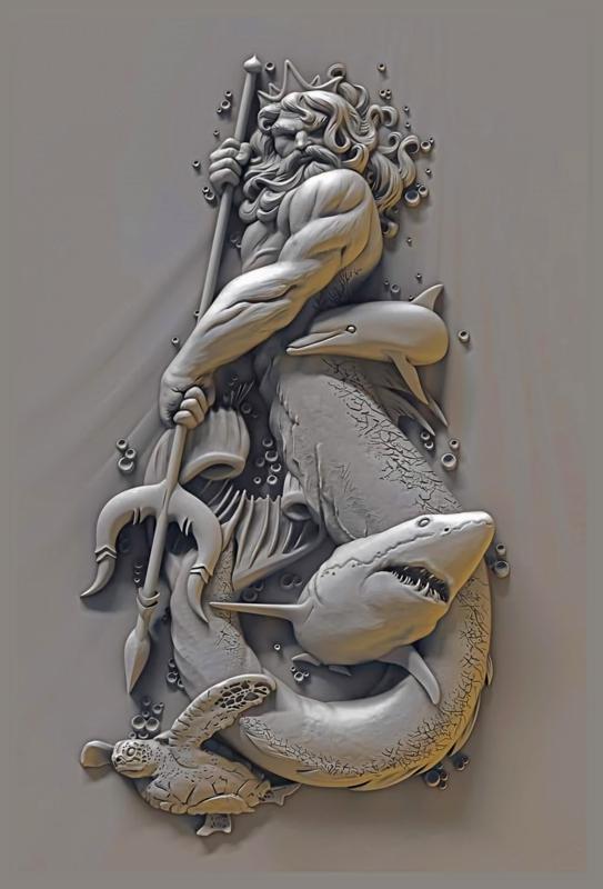 Poseidon God of the Sea Lithophane