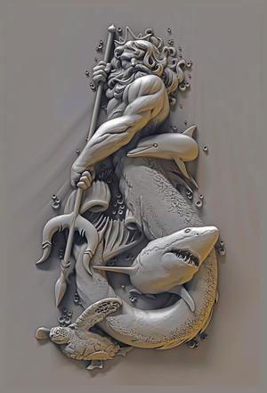 Poseidon God of the Sea Lithophane