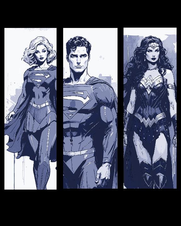 Fan Art Sketches of DC Characters Superman, Supergirl and Wonder Woman - Set of 3 Bookmarks
