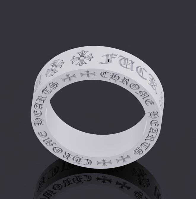 Chrome heart fuck you ring text imprint