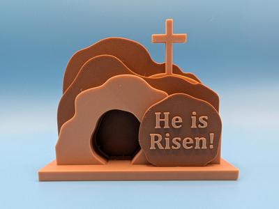 "He is Risen!" Easter empty tomb with cross