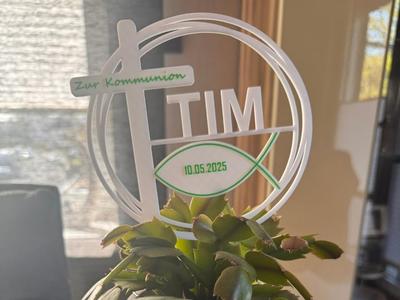 Cake Topper Kommunion modernes Design Name Datum