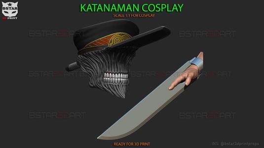 Katana Man Cosplay - Helmet And Blade Arms 3D Model Collection