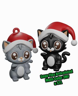 Santa Hat SnappyCat Ornament -  Snap-Flex 2.0 Articulated Fidget Toy