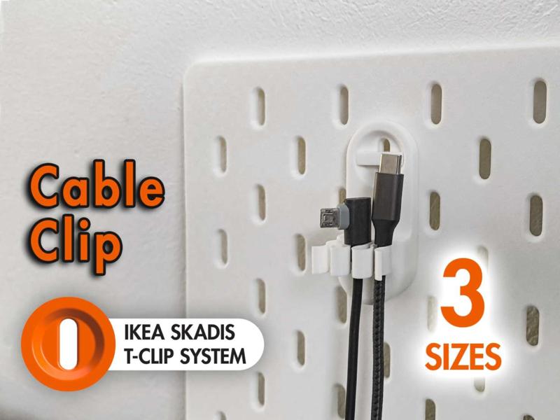 Cable Clip for IKEA SKADIS (T-Clip system) 3 sizes