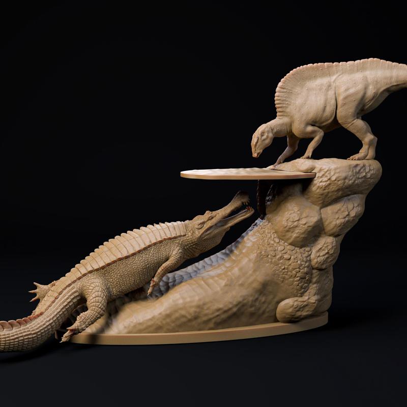 Sarchosuchus ambush 1-35 scale pre-supported dinosaur and crocodilian