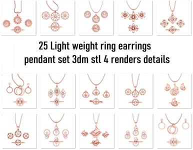 25 Light weight ring earrings pendant set 3dm stl 4 renders 3D Model Collection