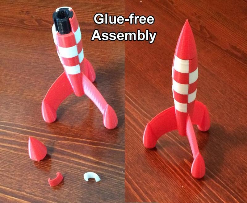 Moon Rocket for single extruder printer (adhesive-free assembly)