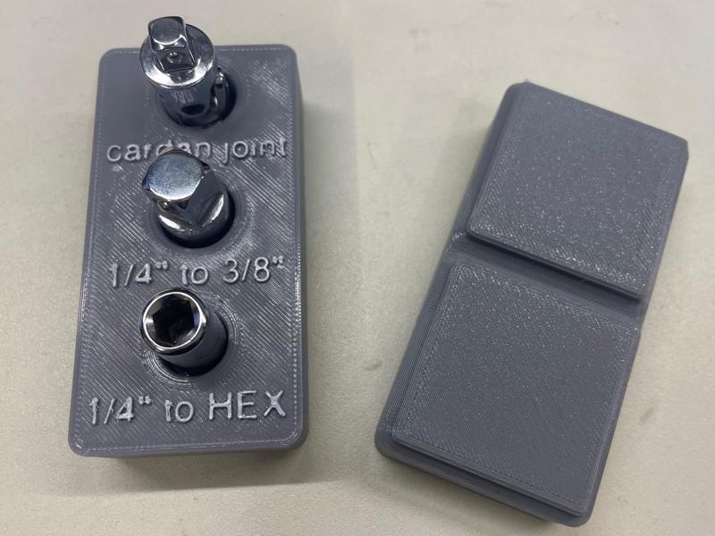 socket holder 1/4" cardan-joint, hex, expansion step, tool holder 1x2 gridfinity bin