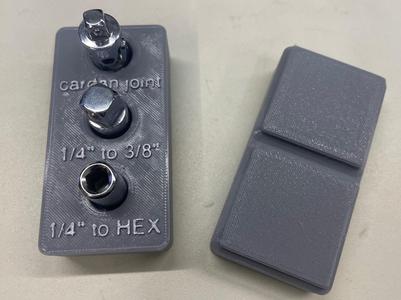 socket holder 1/4" cardan-joint, hex, expansion step, tool holder 1x2 gridfinity bin