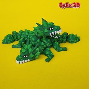 Articulated Cannabis Dragon, Open Mouth Biting Dragon, No Support