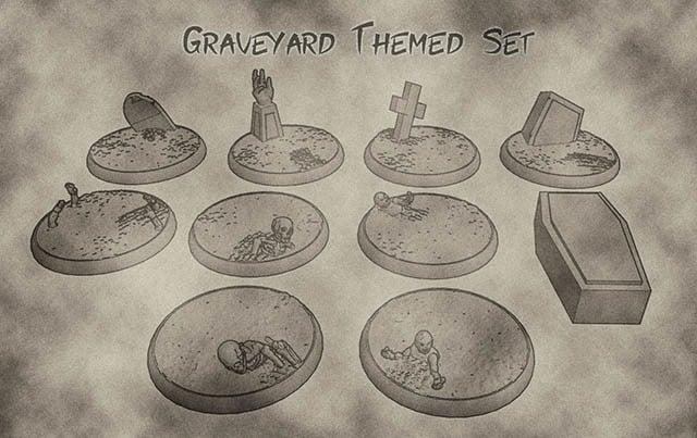 32mm Undead and Cemetery Bases  – Graveyard Themed Set for Dungeons and Dragons, Warhammer of Tabletop fantasy games.