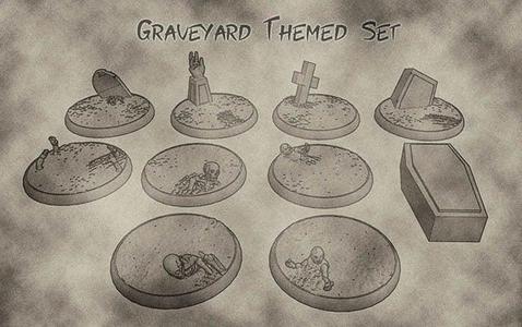 32mm Undead and Cemetery Bases  – Graveyard Themed Set for Dungeons and Dragons, Warhammer of Tabletop fantasy games.