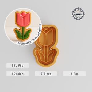 Tulip Shape Cutter & Stamp Collection, Cookie & Fondant Tools, Garden Flower, Spring Blossom, 3 Sizes, 6 Piece Set PRODUCT_406