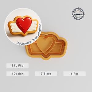 Love Badge Shape Cutter & Stamp Set, Heart Emblem Cookie Fondant Tool, 3 Sizes, 6 Pieces PRODUCT_225