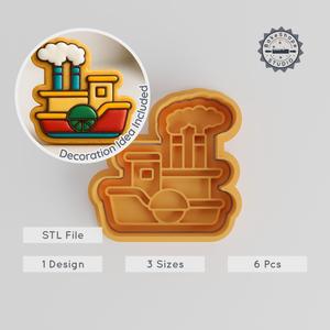 Steam Boat Cookie Cutter & Stamp Set, 6 Piece Pack, Nautical Vessel, Paddle Steamer, Ideal for Fondant Baking PRODUCT_1146