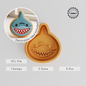 Shark Shape Cutter & Stamp, Perfect for Cookies & Fondant, Animal Design, 6-Piece Set, Various Sizes PRODUCT_2151