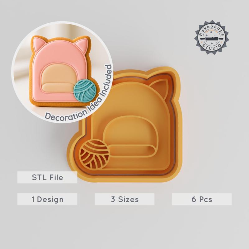 Cattery Shape Cutter & Stamp Set, Cat Bed Fondant Cookie Tool, 3 Sizes, Perfect for Cat-Themed Baking, 6-Piece Collection PRODUCT_2696