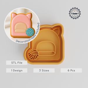 Cattery Shape Cutter & Stamp Set, Cat Bed Fondant Cookie Tool, 3 Sizes, Perfect for Cat-Themed Baking, 6-Piece Collection PRODUCT_2696