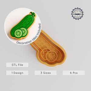 Cucumber Shape Cutter & Stamp for Cookies & Fondant, 6-Piece Set, Food & Vegetable Theme, Organic Green, 3 Sizes PRODUCT_1050