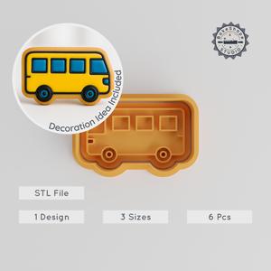 Bus Shape Cutter & Stamp Set, Cookie & Fondant Decorating, Public Transit, Passenger Vehicle, 3 Sizes, 6 Pieces PRODUCT_78