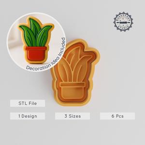 Bent Snake Plant Shape Cutter & Stamp, Cookie & Fondant Decor, 6-Piece Set, Sizes S/M/L PRODUCT_401