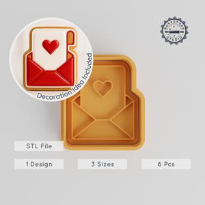 Heart Mail Shape Cutter & Stamp, Love Letter Cookie & Fondant Tool, 3 Sizes S/M/L, 6-Piece Set PRODUCT_39