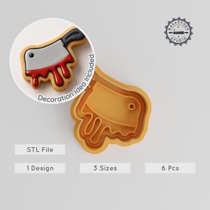 Bloody Cleaver Cookie Cutter & Fondant Stamp Set, Horror Knife Design, 3 Sizes, 6 Pcs for Baking PRODUCT_641