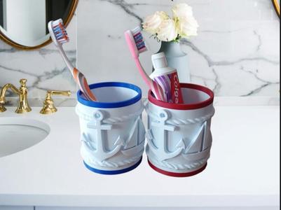 Maritime Toothbrush Holder – Anchor & Sailboat Design