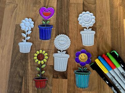 Cute Flower Pot Floral Botanical Coloring Set