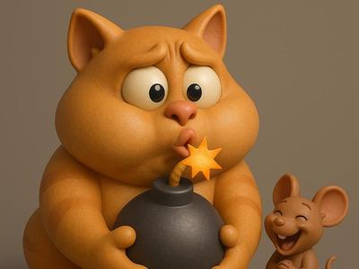Cartoon cat with mouse funny scene cartoon world!
