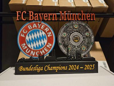 FC Bayern Meisterschale with Munich skyline Bundesliga