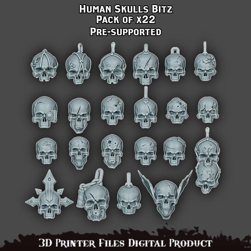 Human skull set Wargame Miniature Pre Supported