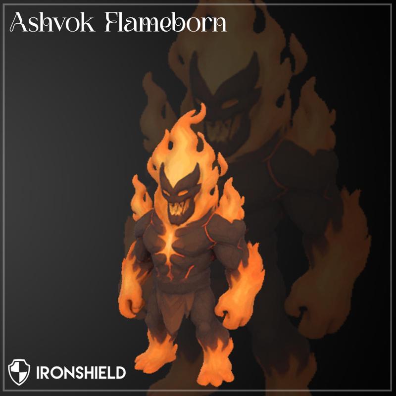 Ashvok Flameborn - Burning Elemental Demon Monster with Fire Aura | Infernal Fire Spirit Enemy for DnD & TTRPG