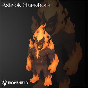 Ashvok Flameborn - Burning Elemental Demon Monster with Fire Aura | Infernal Fire Spirit Enemy for DnD & TTRPG