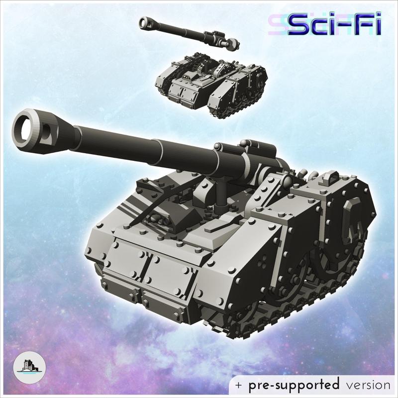 Artillery gun with large tilting howitzer and tracks (27) - Future Sci-Fi SF Post apocalyptic Tabletop Scifi Wargaming Planetary exploration RPG Terrain