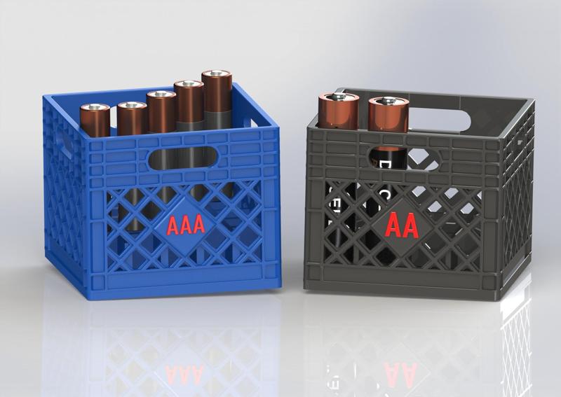 Milk Crate Battery Holders for AA & AAA Batteries w/ 2-Color Printed Labels!