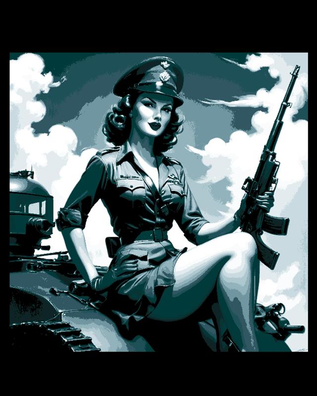 Classic Army Pinup Girl Rallying the Troops to Victory