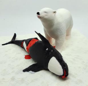 Polar bear feeding on Orca - Table art/sculpture diorama