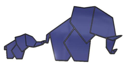 3D Printable Geometric Elephant Mother and Baby Wall Art